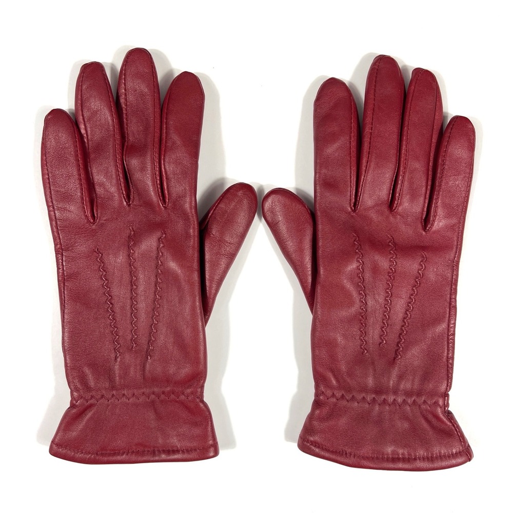 Jaclyn Smith Red Leather Thinsulate Insulated Winter Gloves EUC